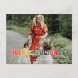 レトロ60sヒッピーおもしろいハッピーホリデー写真 シーズンポストカード