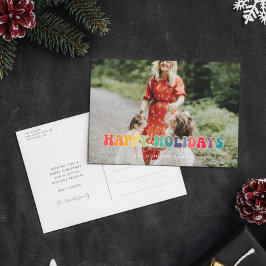 レトロ60sヒッピーおもしろいハッピーホリデー写真 ポストカード