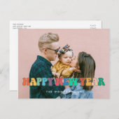 レトロ60sヒッピーおもしろいハッピー新年の写真 ポストカード (正面/裏面)