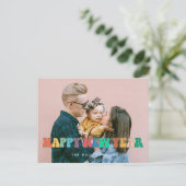 レトロ60sヒッピーおもしろいハッピー新年の写真 ポストカード (スタンド正面)