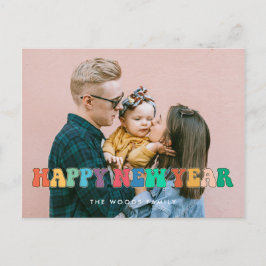 レトロ60sヒッピーおもしろいハッピー新年の写真 ポストカード