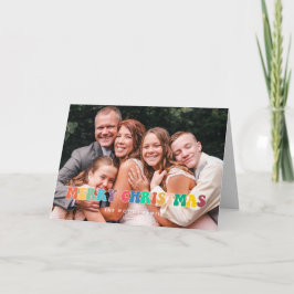 レトロ60sヒッピーおもしろいメリークリスマスファミリーフォト シーズンカード