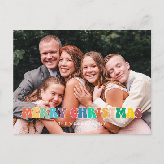 レトロ60sヒッピーおもしろいメリークリスマス家族の写真 ポストカード (正面)