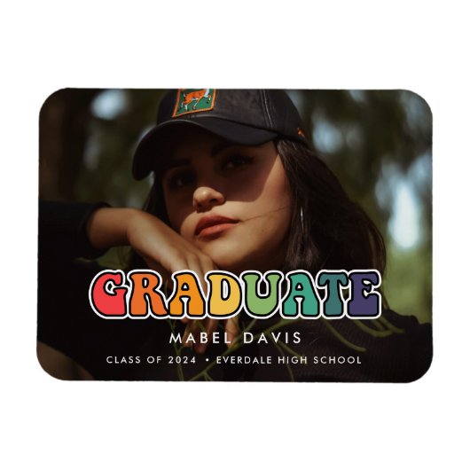 レトロ60sヒッピーおもしろい写真卒業 マグネット (横)