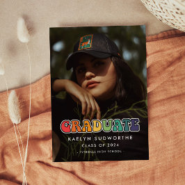 レトロ60sヒッピーおもしろい卒業写真 案内状