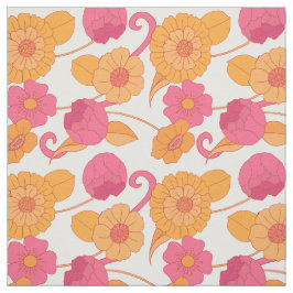 レトロ60sピンクのオレンジのヒッピーの花のパターン ファブリック