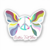 レトロ60sピースサインバタフライレインボーカラーズダイレクト シール (正面)