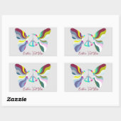 レトロ60sピースサインバタフライレインボーカラー 長方形シール (シート)