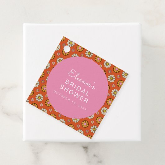 レトロ60sフラワーオレンジピンクブライダルシャワーカスタム フェイバータグ (インサイチュ)