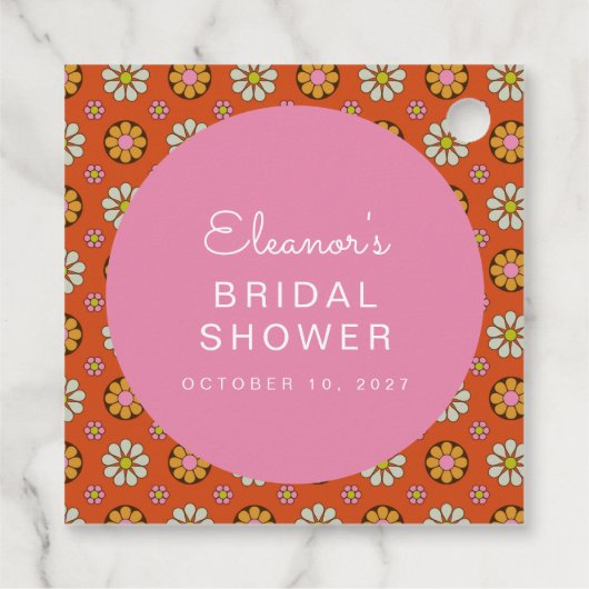 レトロ60sフラワーオレンジピンクブライダルシャワーカスタム フェイバータグ (裏面)