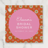 レトロ60sフラワーオレンジピンクブライダルシャワーカスタム フェイバータグ (正面)