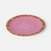 レトロ60sフラワーオレンジピンクブライダルシャワーカスタム ペーパープレート (アングル)