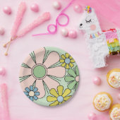 レトロ60sフラワーズグルーヴィパステルフローラ ペーパープレート (パーティー)