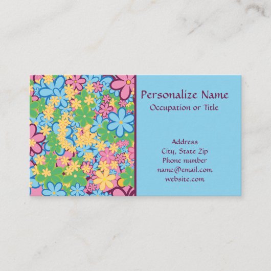 レトロ60sフラワーパワーブルーパープルトレンディー 名刺 (正面)