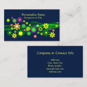 レトロ60sフラワーパワーミッドナイトブルートレンディー 名刺 (正面/裏面)