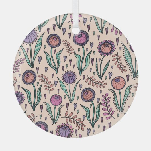 レトロ60sフローラ：ホームデコーパターン ガラスオーナメント (正面)