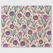 レトロ60sフローラ。ヴィンテージ手描きイラストレーション  ラッピングペーパー (フラット)