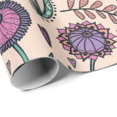 レトロ60sフローラ。ヴィンテージ手描きイラストレーション  ラッピングペーパー (ロールコーナー)