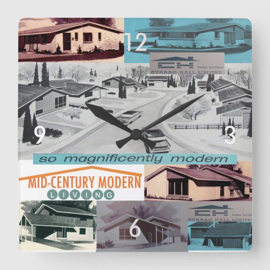 レトロ60sモザイクモダンラ スクエア壁時計 (正面)