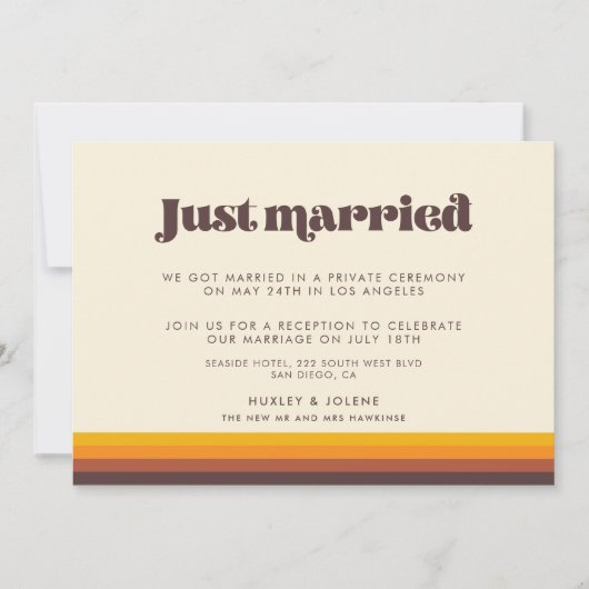 レトロ60sヴィンテージカラーたった今結婚しました発表 招待状 (正面)