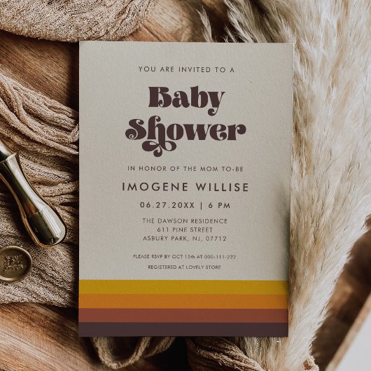 レトロ60sヴィンテージミッドセンチュリーベイビーシャワー 招待状