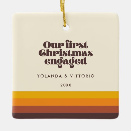 レトロ60sヴィンテージ初めてのクリスマス婚約した写真 セラミックオーナメント (正面)