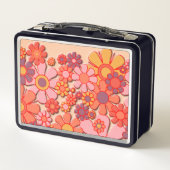 レトロ60sヴィンテージ美学かわいいピンクフローラ メタルランチボックス (裏面)