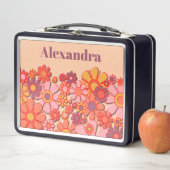 レトロ60sヴィンテージ美学かわいいピンクフローラ メタルランチボックス (インサイチュ)