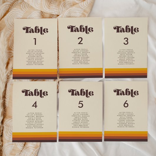 レトロ60sヴィンテージ色シーティングチャートカード テーブルナンバー