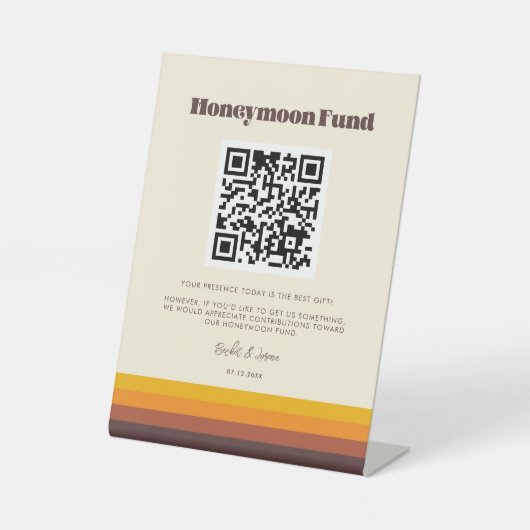 レトロ60sヴィンテージ色ハネムーンファンドQRコード 台座サイン (正面)