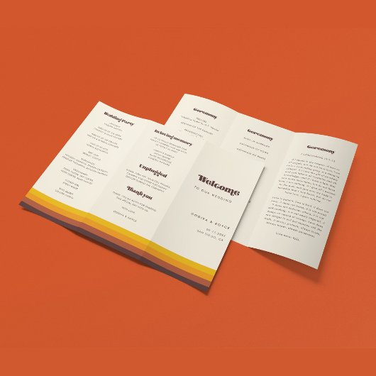 レトロ60sヴィンテージ3折結婚式 プログラム チラシ