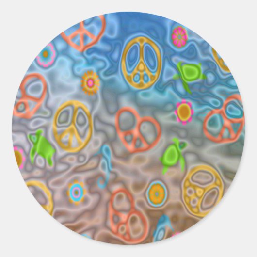 レトロ60s平和な海ライフアパレルギフト ラウンドシール (正面)