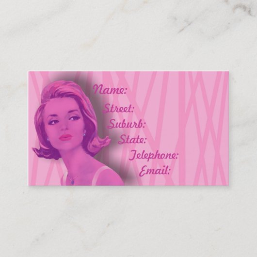 レトロ60s明るいピンクの美容院の名刺 名刺 (正面)