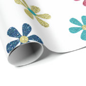 レトロ60s花金ゴールドブルーレッドグリッタースパークル ラッピングペーパー (ロールコーナー)