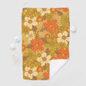 レトロ60s/70sオレンジ&オリーブグリーンフローラ ゴルフタオル (インサイチュ)