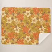 レトロ60s/70sオレンジ&オリーブグリーンフローラ シェルパブランケット (正面(横))