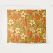 レトロ60s/70sオレンジ&オリーブグリーンフローラ タペストリー (正面(横))