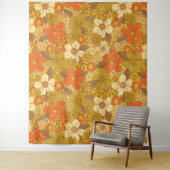 レトロ60s/70sオレンジ&オリーブグリーンフローラ タペストリー (インサイチュ)