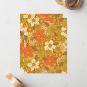 レトロ60s/70sオレンジ&オリーブグリーンフローラ ノートカード (正面/裏面インサイチュ)