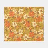 レトロ60s/70sオレンジ&オリーブグリーンフローラ フリースブランケット (正面(横))