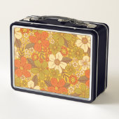 レトロ60s/70sオレンジ&オリーブグリーンフローラ メタルランチボックス (裏面)