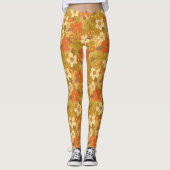 レトロ60s/70sオレンジ&オリーブグリーンフローラ レギンス (正面)
