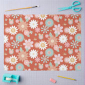 レトロ60s 70sヒッピーデイジーフラワーフローラの切り離し 薄葉紙 (クラフト)