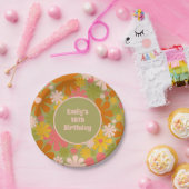 レトロ60s 70sフローラパーソナライズされた誕生日 ペーパープレート (パーティー)