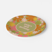 レトロ60s 70sフローラパーソナライズされた誕生日 ペーパープレート (アングル)