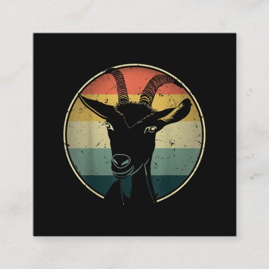 レトロ60s 70sヴィンテージ農家動物愛好家ヤギ スクエア名刺 (正面)
