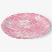 レトロ60s 70s審美的ピンクパステルフローラ花 ペーパープレート (アングル)