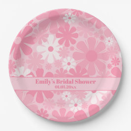レトロ60s 70s審美的ピンクパステルフローラ花 ペーパープレート
