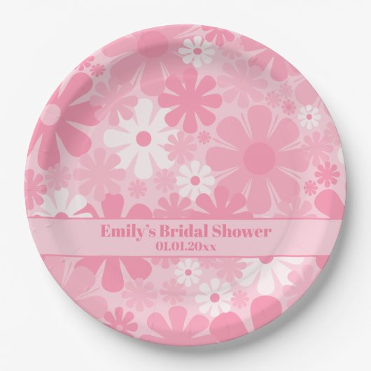 レトロ60s 70s審美的ピンクパステルフローラ花 ペーパープレート (正面)