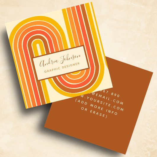 レトロ60s 70s幾何学虹60度波 スクエア名刺